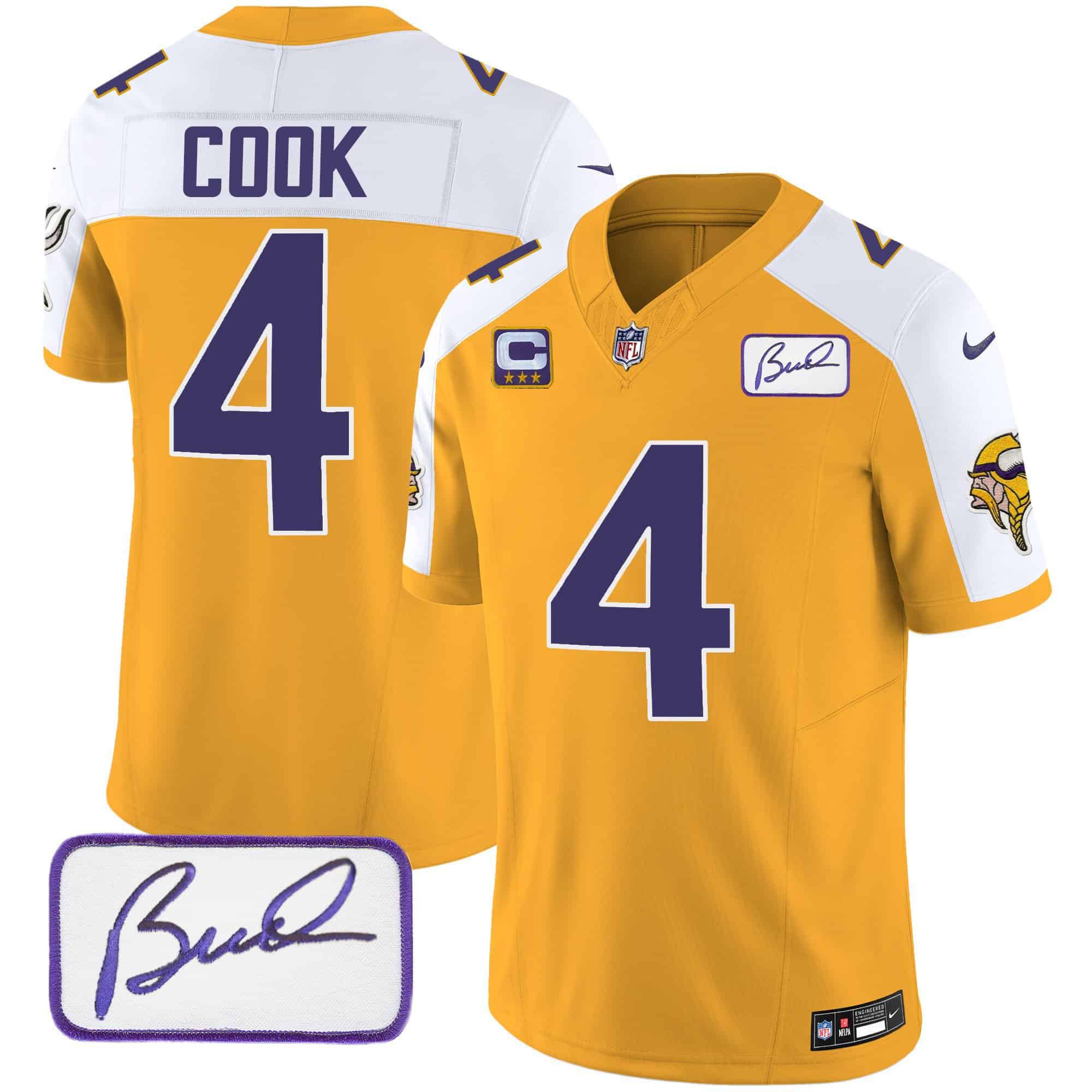 Men Minnesota Vikings #4 Cook Yellow 2024 Nike Bud Grant Patch Classic Limited NFL Jersey style 1->indianapolis colts->NFL Jersey